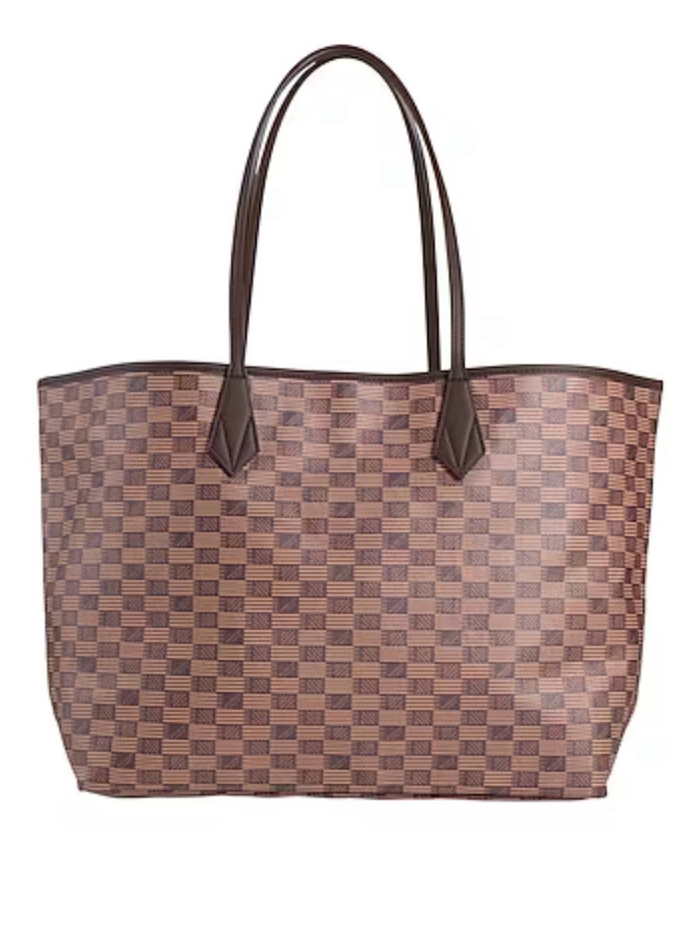 Brown Checkered Tote with Dark Brown Handles saint tropez XL